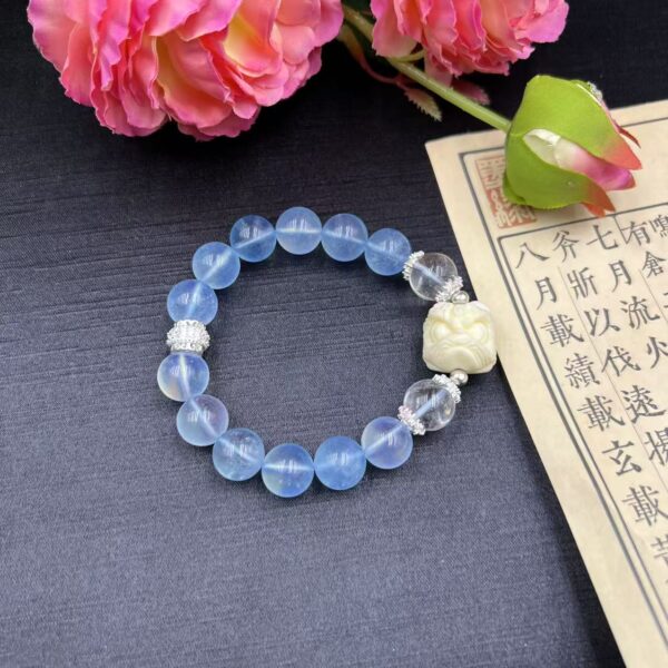 ✨ Aquamarine & Clear Quartz Crystal Bracelet ✨ Five Elements Energy Healing Stone | Wealth Attraction, Career Success, Emotional Balance | Natural Gemstone Jewelry for Chakra & Feng Shui - Image 2