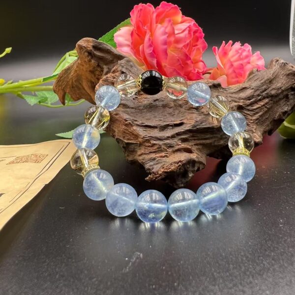 🌊💛⚫ Aquamarine & Yellow Rutile Quartz Bracelet with Obsidian 🌟 Five Elements Wealth & Protection Jewelry | Attract Opportunities, Boost Confidence, Feng Shui Energy Stone for Career & Luck - Image 3