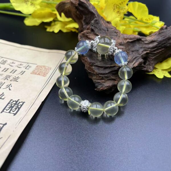 Natural Citrine & Aquamarine Energy Bracelet with 15mm Citrine Bead | Wealth, Communication & Feng Shui Jewelry | Five Elements Healing Crystal Gift for Success, Confidence & Harmony