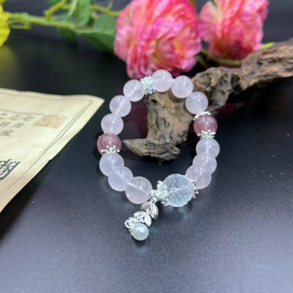 "Pink Crystal Strawberry Quartz White Crystal Bracelet - Natural Gemstone Jewelry for Love, Wealth & Positive Energy | SEO-Optimized Design" - Image 3
