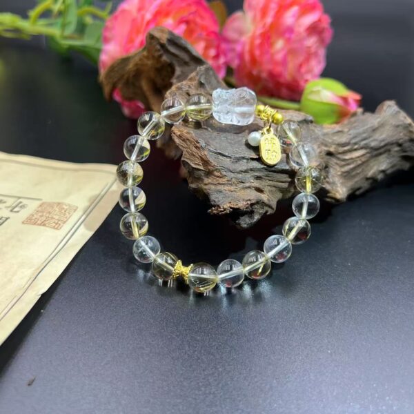 "White Crystal Golden Rutilated Quartz Pi Xiu Bracelet - Natural Gemstone Jewelry for Wealth, Protection & Spiritual Clarity | SEO-Optimized Design"