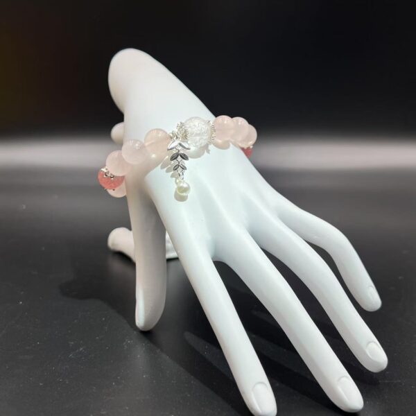"Pink Crystal Strawberry Quartz White Crystal Bracelet - Natural Gemstone Jewelry for Love, Wealth & Positive Energy | SEO-Optimized Design" - Image 6