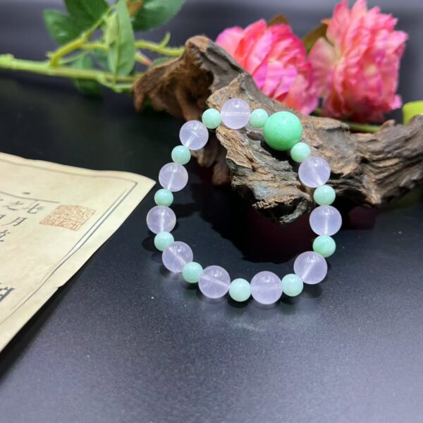 "Natural Pink Quartz & Green Jade Five Elements Bracelet | Love & Career Success Energy Jewelry | Attract Romance, Wealth & Noble Connections" - Image 2