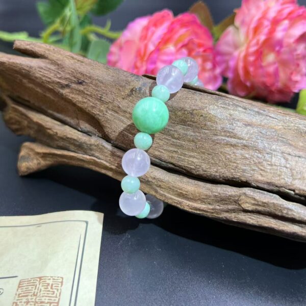 "Natural Pink Quartz & Green Jade Five Elements Bracelet | Love & Career Success Energy Jewelry | Attract Romance, Wealth & Noble Connections" - Image 3