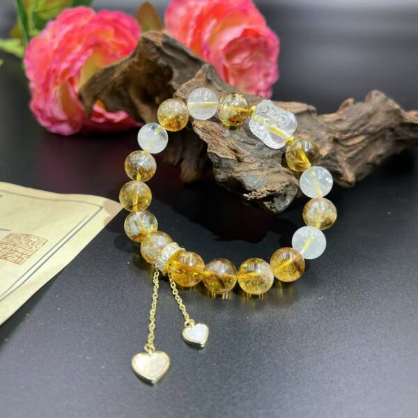 "Natural White Azeztulite & Yellow Tanzanite Pi Xiu Crystal Bracelet | Wealth Protection & Energy Balance Five Elements Jewelry | Career, Health & Fortune Guardian"