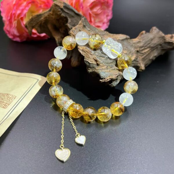 "Natural White Azeztulite & Yellow Tanzanite Pi Xiu Crystal Bracelet | Wealth Protection & Energy Balance Five Elements Jewelry | Career, Health & Fortune Guardian" - Image 2
