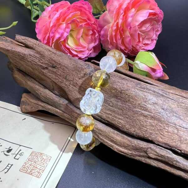 "Natural White Azeztulite & Yellow Tanzanite Pi Xiu Crystal Bracelet | Wealth Protection & Energy Balance Five Elements Jewelry | Career, Health & Fortune Guardian" - Image 3