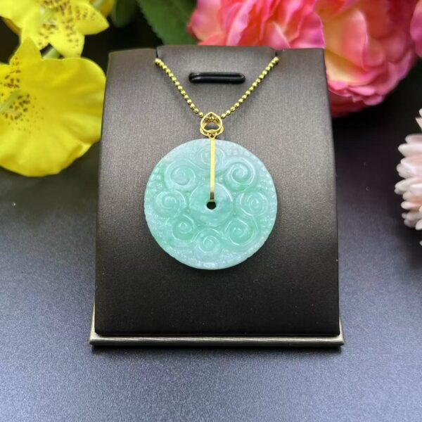 [Ciyuantang] Ice Green Jade Antique Peace Button Necklace｜Gold-Plated Clasp｜Buddhist Protective Amulet Five Elements Energy Jewelry Fortune Attraction Career Success Auspiciousness