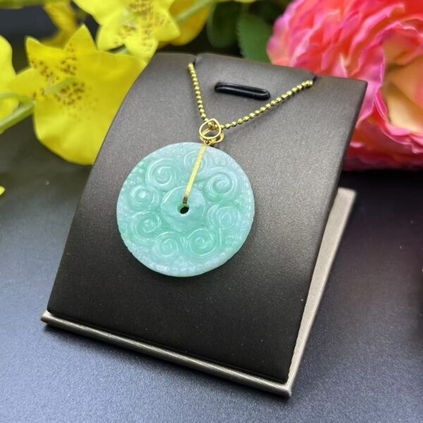 [Ciyuantang] Ice Green Jade Antique Peace Button Necklace｜Gold-Plated Clasp｜Buddhist Protective Amulet Five Elements Energy Jewelry Fortune Attraction Career Success Auspiciousness - Image 4