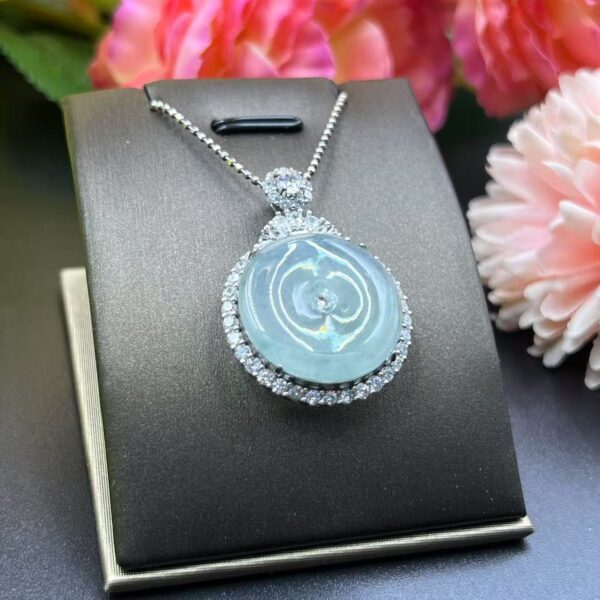 [Ciyuantang] Burmese Ice Green Jade Peace Amulet｜Diamond-Embedded Silver Clasp｜Buddhist Protective Amulet Five Elements Energy Jewelry Fortune Attraction Zodiac Compatibility Feng Shui Energy