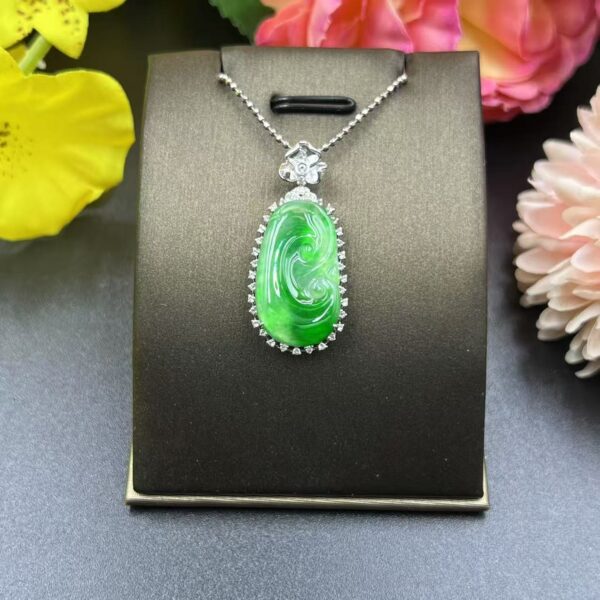 [Ciyuantang] Ice Green Jade Ruyi Necklace｜Silver Clasp Inlay｜Buddhist Protective Amulet Five Elements Energy Jewelry Fortune Attraction Career Success Auspiciousness - Image 4
