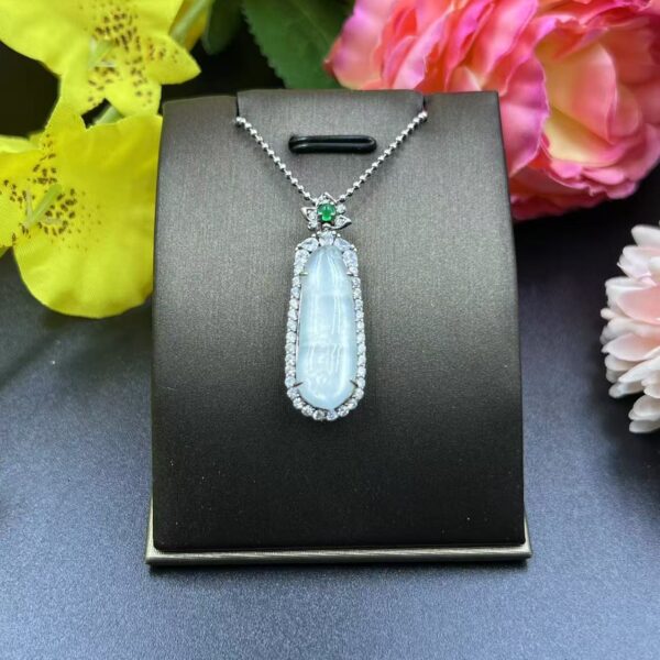 [Ciyuantang] Ice Green Jade Four-Season Bean Necklace｜Diamond-Inlaid Silver Base｜Buddhist Protective Amulet Five Elements Energy Jewelry Fortune Attraction Career Success Auspiciousness - Image 3