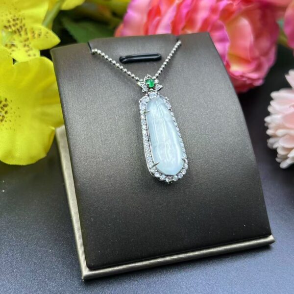 [Ciyuantang] Ice Green Jade Four-Season Bean Necklace｜Diamond-Inlaid Silver Base｜Buddhist Protective Amulet Five Elements Energy Jewelry Fortune Attraction Career Success Auspiciousness