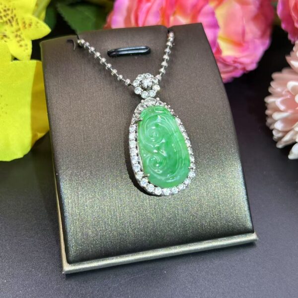 [Ciyuantang] Imperial Green Jade Ruyi Necklace｜Diamond-Embedded Silver Base｜Buddhist Protective Amulet Five Elements Energy Jewelry Career Success Auspiciousness Wealth Abundance - Image 3