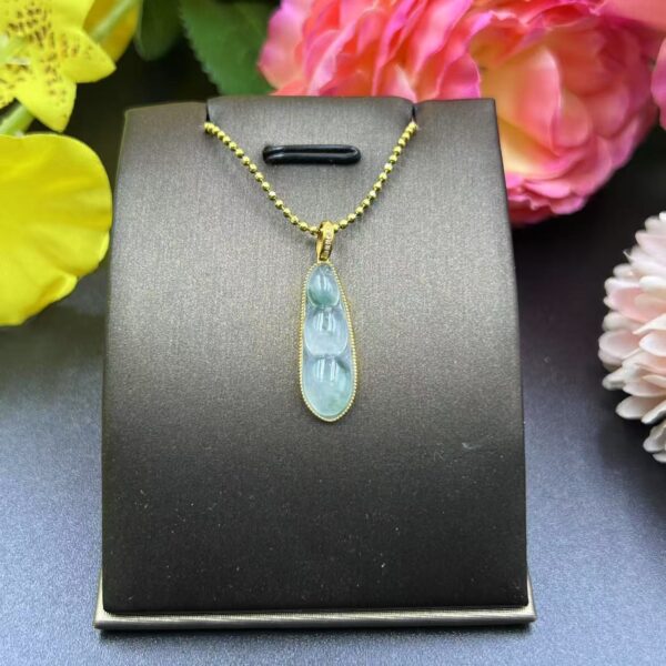[Ciyuantang] Ice Green Jade Fortune Bean Necklace｜Diamond-Inlaid Gold Base｜Buddhist Protective Amulet Five Elements Energy Jewelry Fortune Attraction Career Success Auspiciousness - Image 4