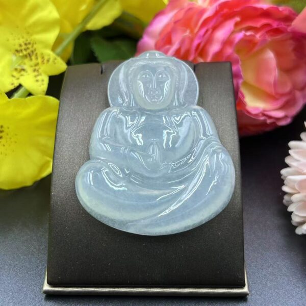 [Ciyuantang] Ice Green Jade Bodhisattva Pendant Necklace｜High-End Buddha Head Design｜Buddhist Protective Amulet Five Elements Energy Jewelry Fortune Attraction Career Success Auspiciousness